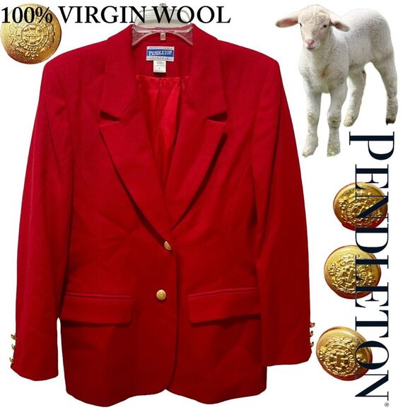 Pendleton Vintage 100% Virgin Wool Blazer Suit Jacket Made in USA Red Womens 8 - Picture 1 of 16